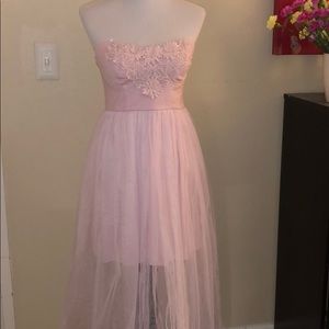 Pink Strapless Midi Tulle Dress